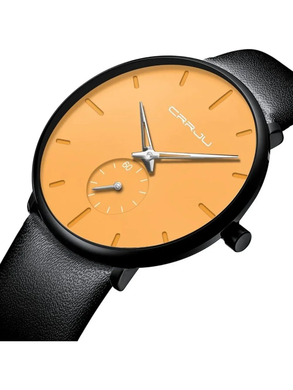 Unisex Yellow Ultra-Thin Minimalist Waterproof Fashion Leather Band Wrist Watch